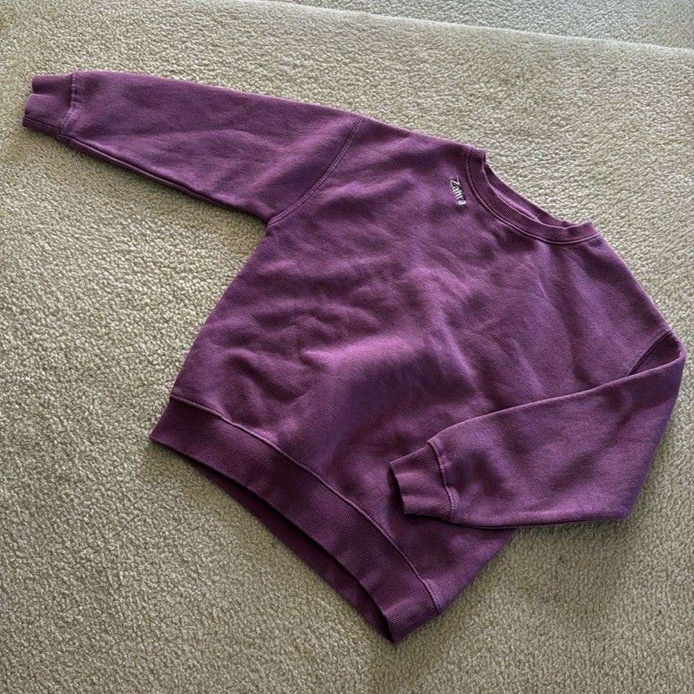 Zara Purple Crew Neck Sweatshirt Solid Knit
